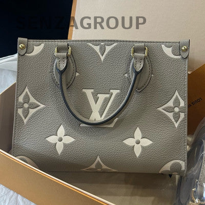 Louis Vuitton Monogram Onthego GM Tote Bag Grey Gold Women's Fashion