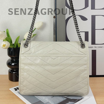 Saint Laurent Niki Chain Shoulder Crossbody Bag Silver White Classic Women