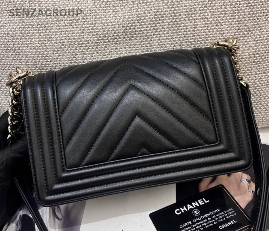 Chanel Leboy PM Chain Shoulder Bag Crossbody Black Gold Women Classic Fashion
