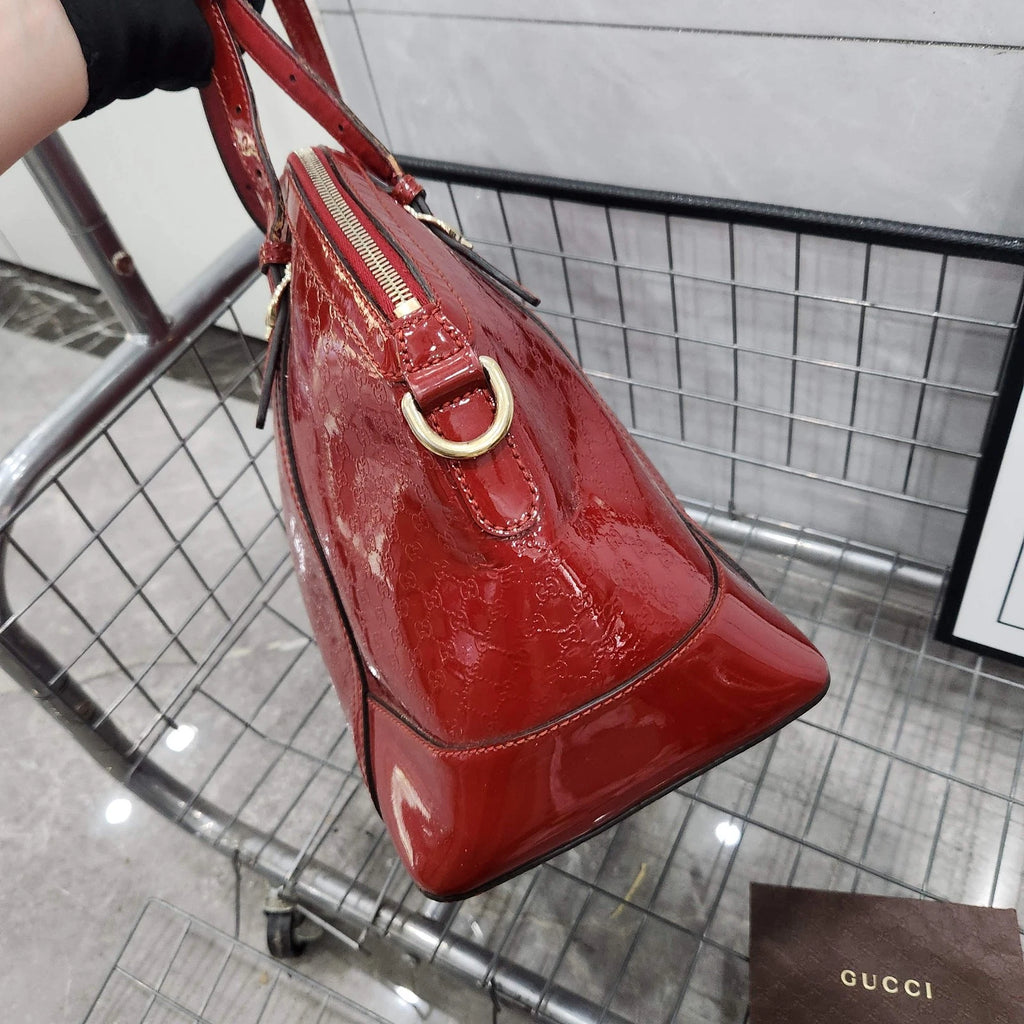 Gucci Red Patent Monogram Shell Handbag For Women