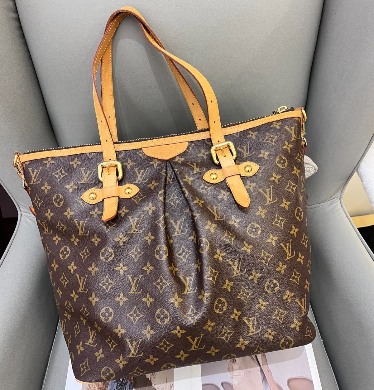 Louis Vuitton Palermo GM Monogram Crossbody Shoulder Bag Brown Gold Women