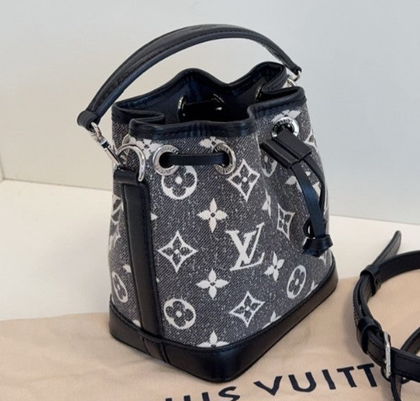 Louis Vuitton Nano Noe Monogram Bucket Top Handle Crossbody Gray Black Women