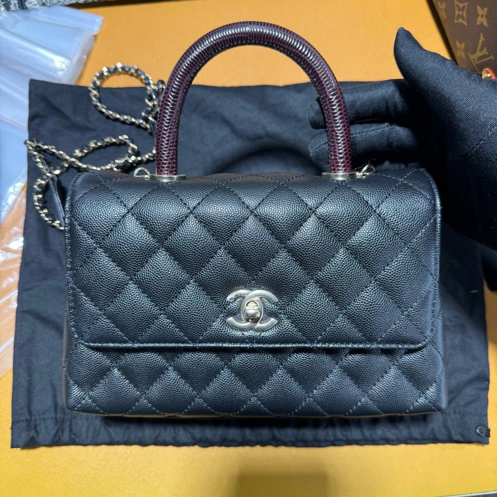 New CHANEL Coco Handle Black Calfskin Gold Hardware Top Handle Bag For Women