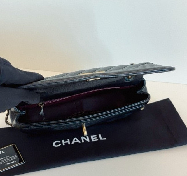 Chanel Classic Flap Mini Lambskin Chain Shoulder Bag Crossbody Black Gold Women