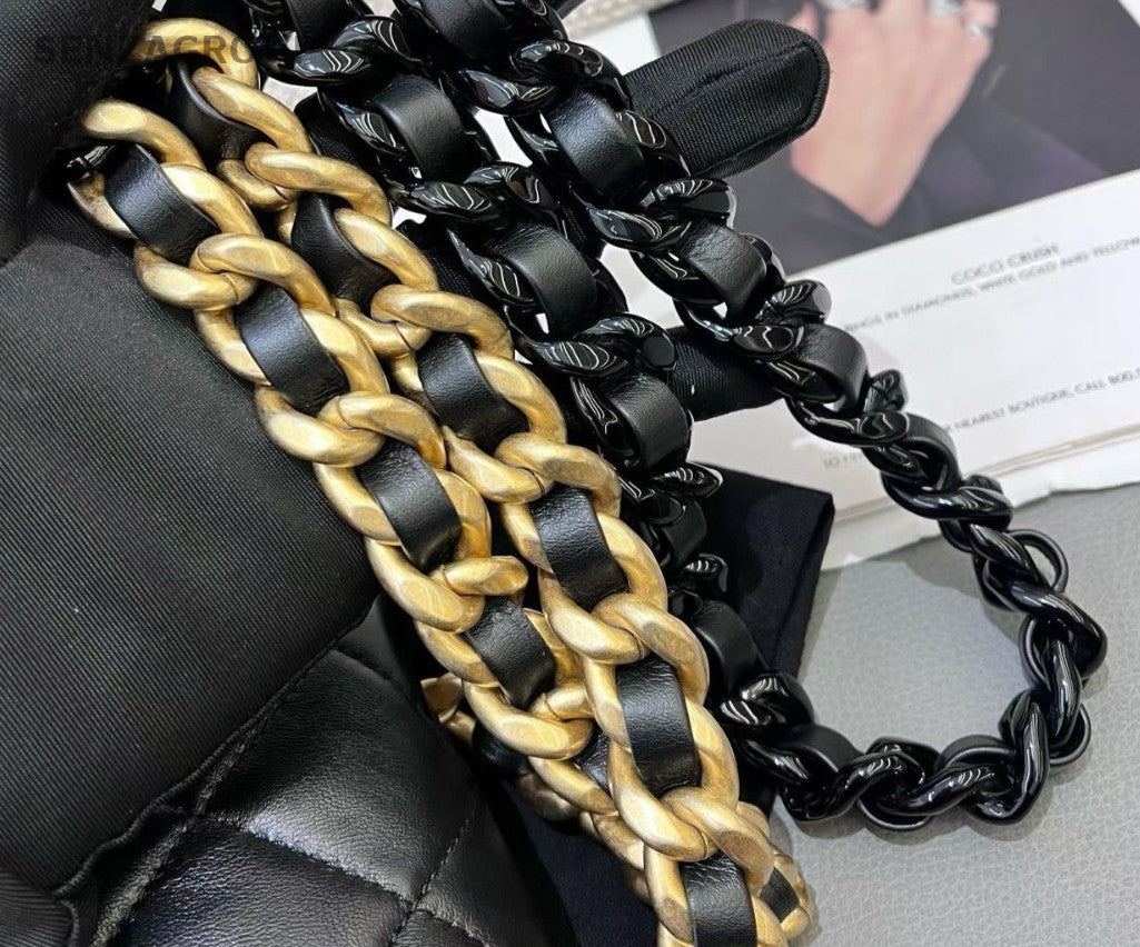 Chanel Classic Flap Chain Black Gold Diamond Shoulder Bag Crossbody Women