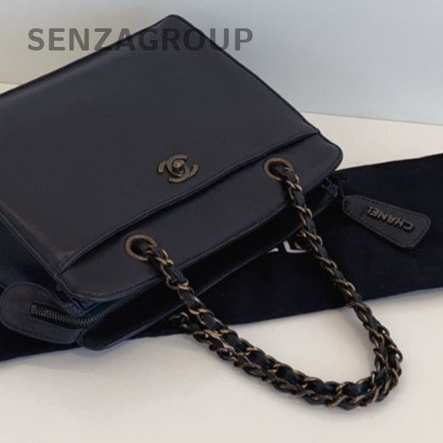 Chanel Kelly Chain Calfskin Handbag Black Gold Women Classic Designer Vintage