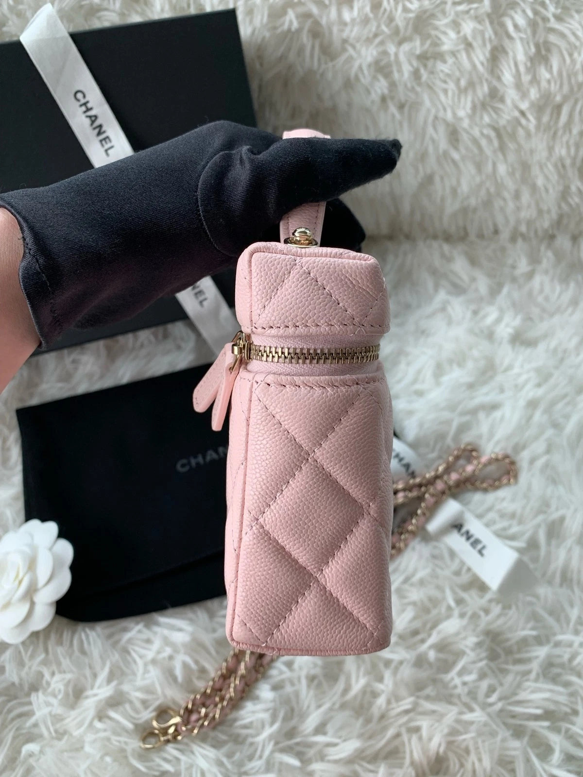 Chanel Pink Leather Lunch Box Shoulder Handbag For Women