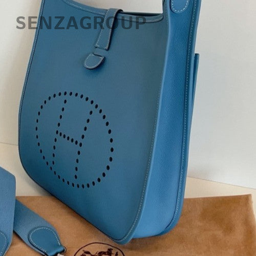 Hermes Evelyne TPM Epsom Leather GM Shoulder Bag Crossbody Blue Silver Women