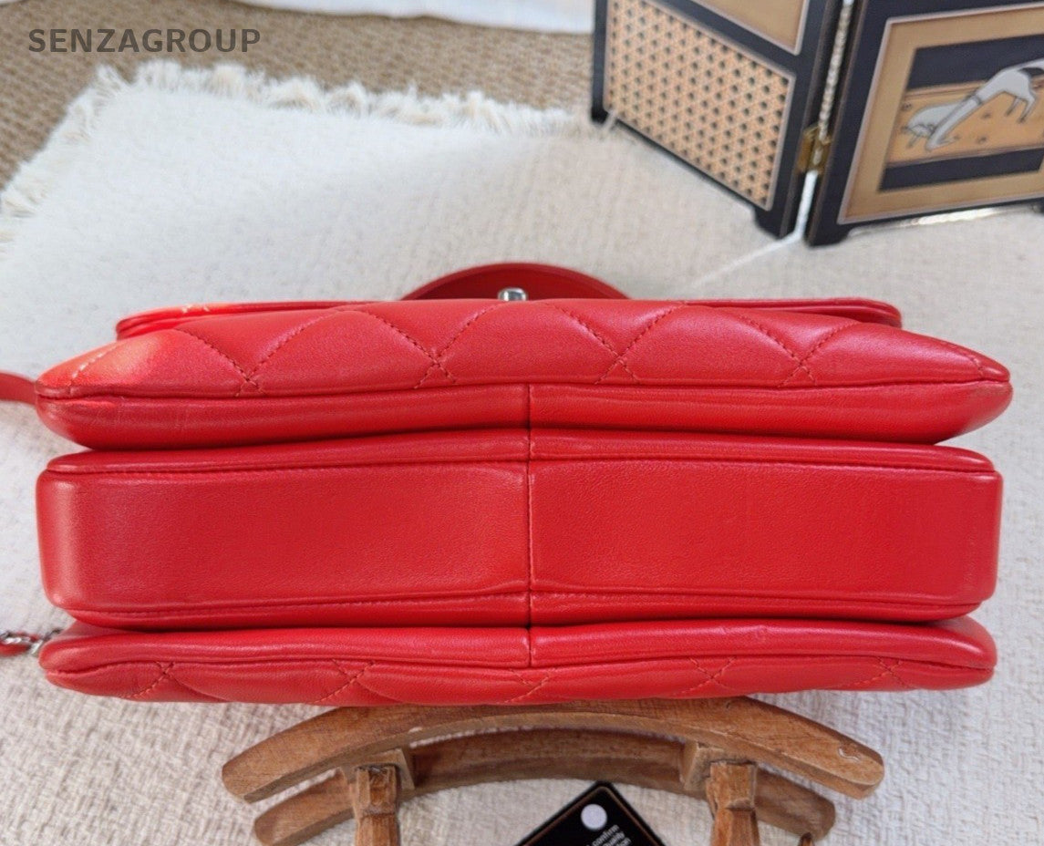Chanel Trendy CC Chain Shoulder Bag Top Handle Bag Red Silver Women Classic