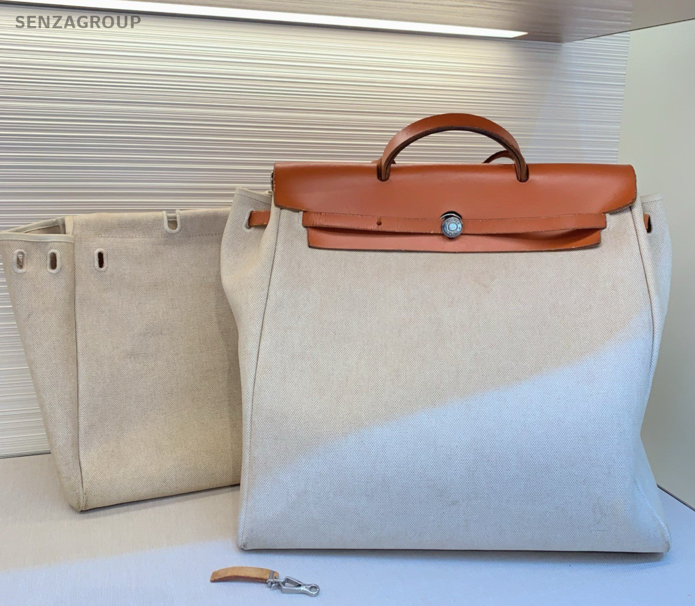 Hermes Herbag 2Way Top Handle Bag Shoulder Bag White Brown Silver Women Classic