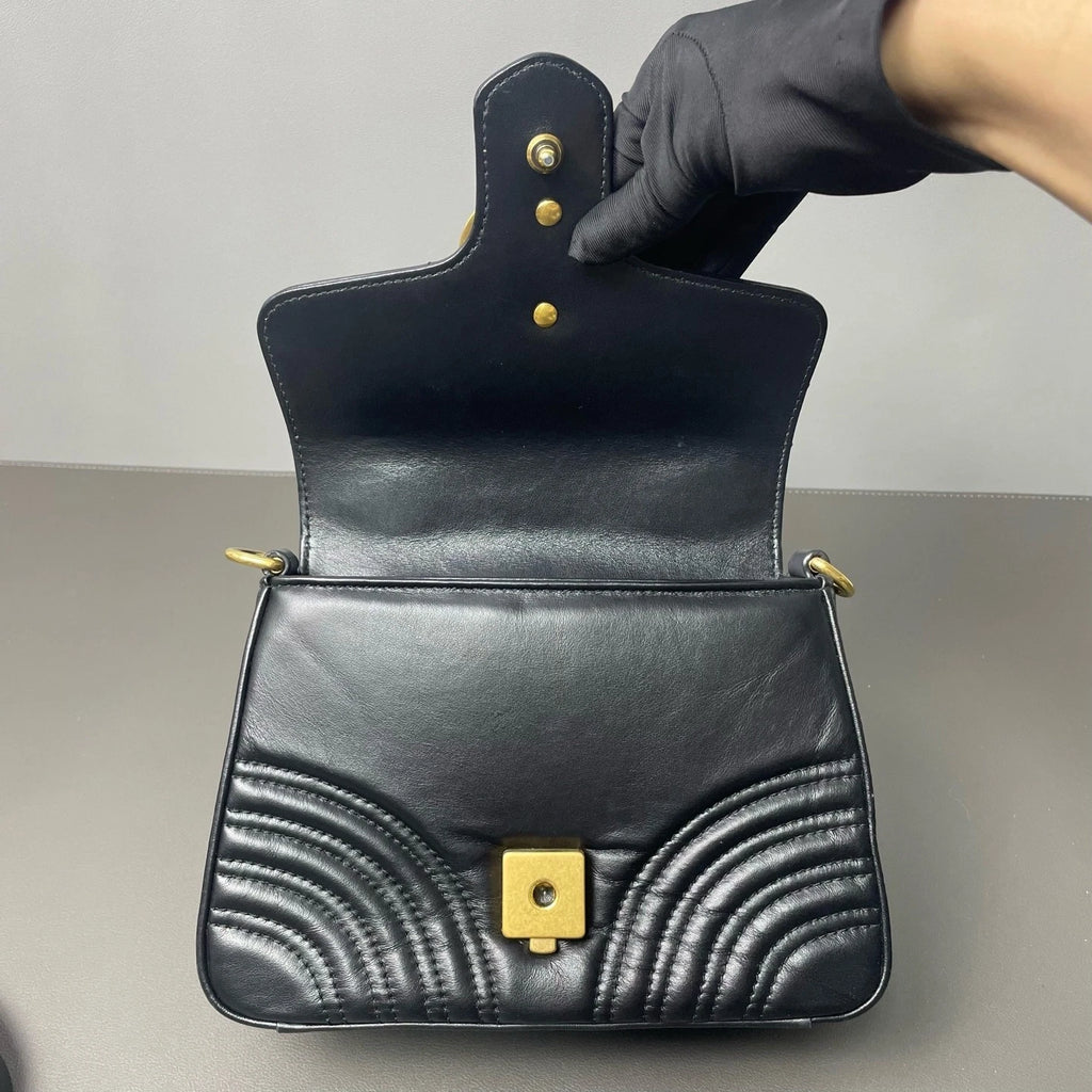 Gucci Black GG Marmont Small Quilted Shoulder Messenger Bag Women