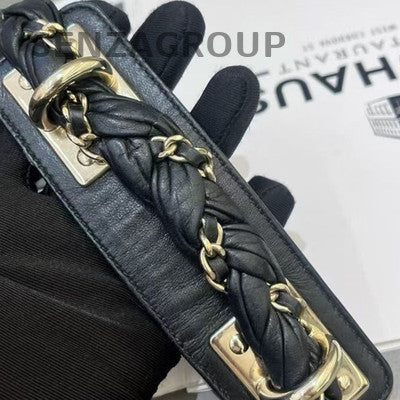 Chanel Black Gold Twist CF Shoulder Bag Quilted Pattern Women's Fashion