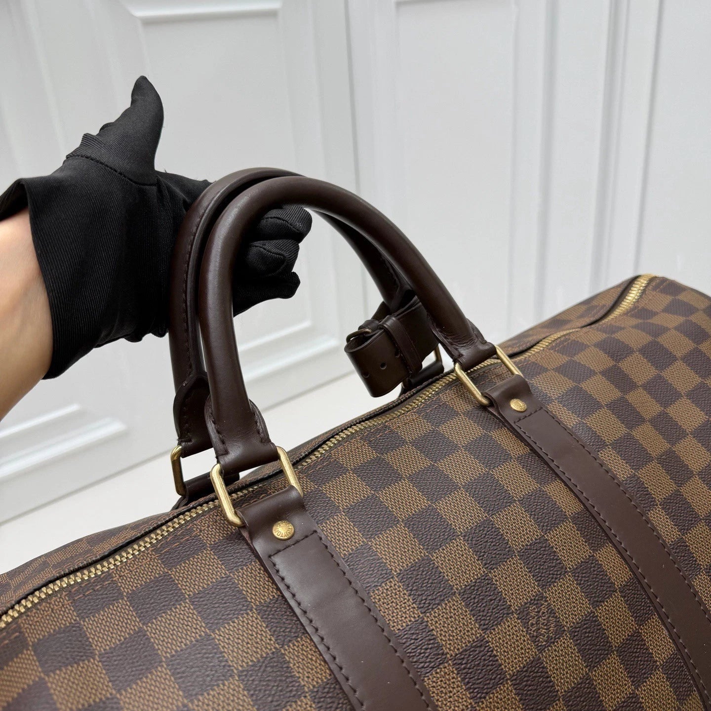 Louis Vuitton Keepall50 Dami<wbr/>er Ebene Top Handle Bag Brown Women