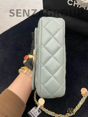 Chanel Quilted Chain Shoulder Bag Grey Gold Women Classic Fashion