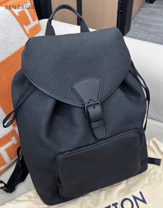 Louis Vuitton Montsouris Calfskin Backpack Black Unisex Adults Classic