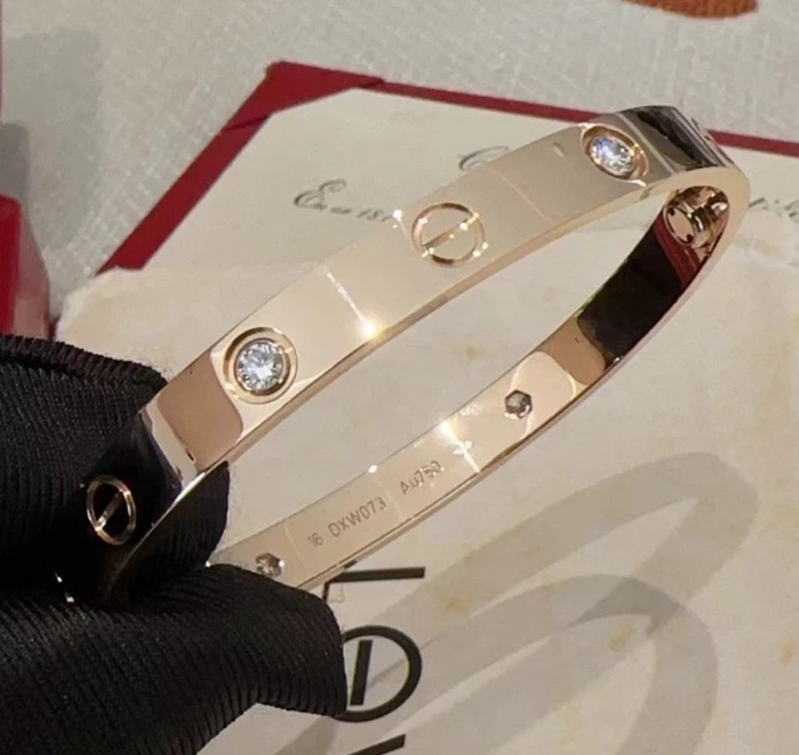 Cartier Love Classic Bracelet 18k Rose Gold 4Diamonds Double Screw Bangle Size16