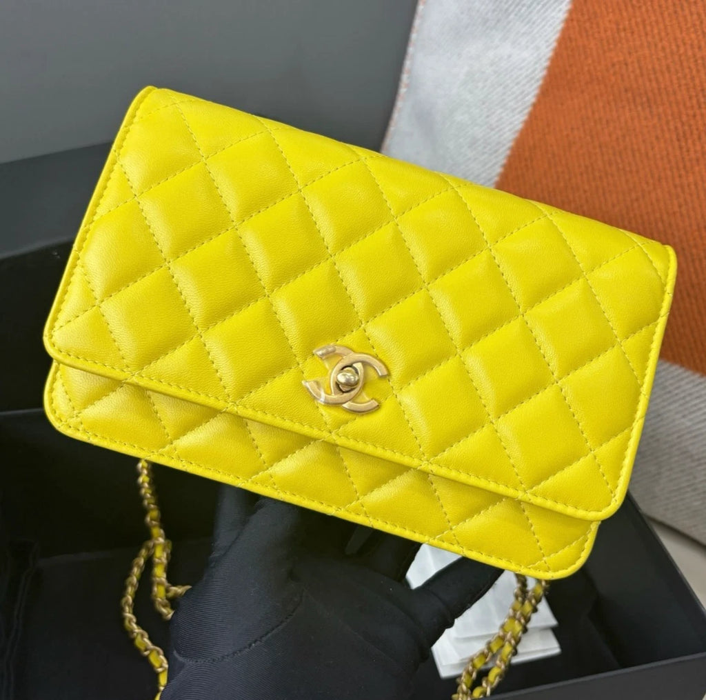Chanel Woc Chain Shoulder Bag Crossbody Bag Gold Hardware Yellow Women