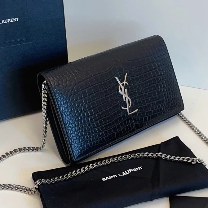Saint Laurent WOC Black Chain Shoulder Bag Crossbody Silver Hardware