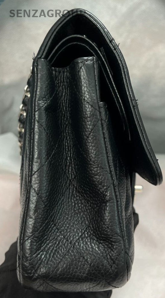 Chanel Classic Flap MM Chain Shoulder Bag Black Silver Used Women Designer