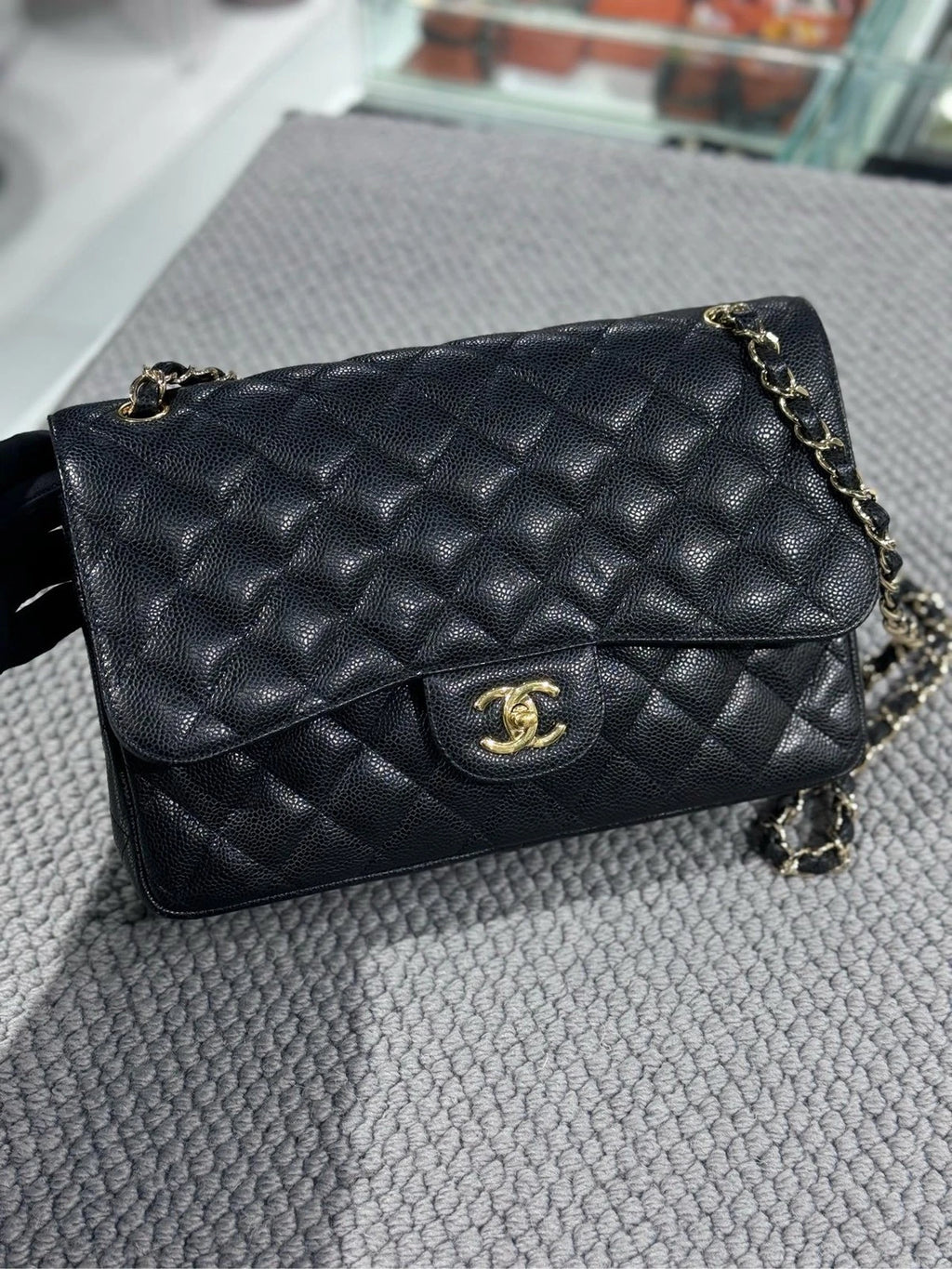 CHANEL CF Jumbo Black Leather Shoulder Bag For Women Pre-owned