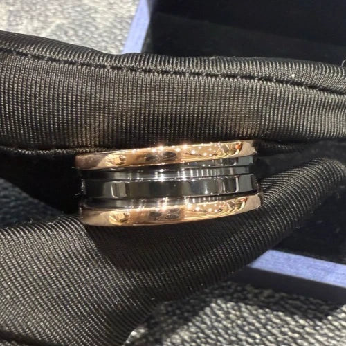 BVLGARI B.zero1 Two-Band Ring 18k Rose Gold and Black Ceramic EU58/US8.25