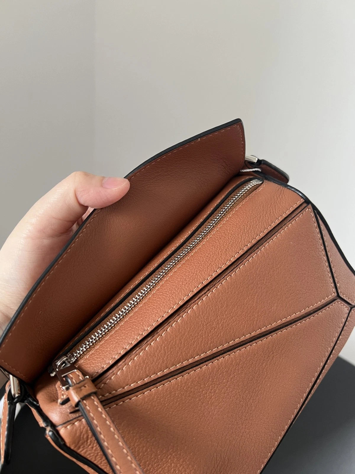 Authentic Loewe Puzzle Mini Caramel Brown Leather Geometric Handbag Crossbody