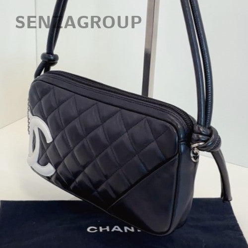 Chanel Cambon Vintage Shoulder Bag Black White Women Classic Diamond