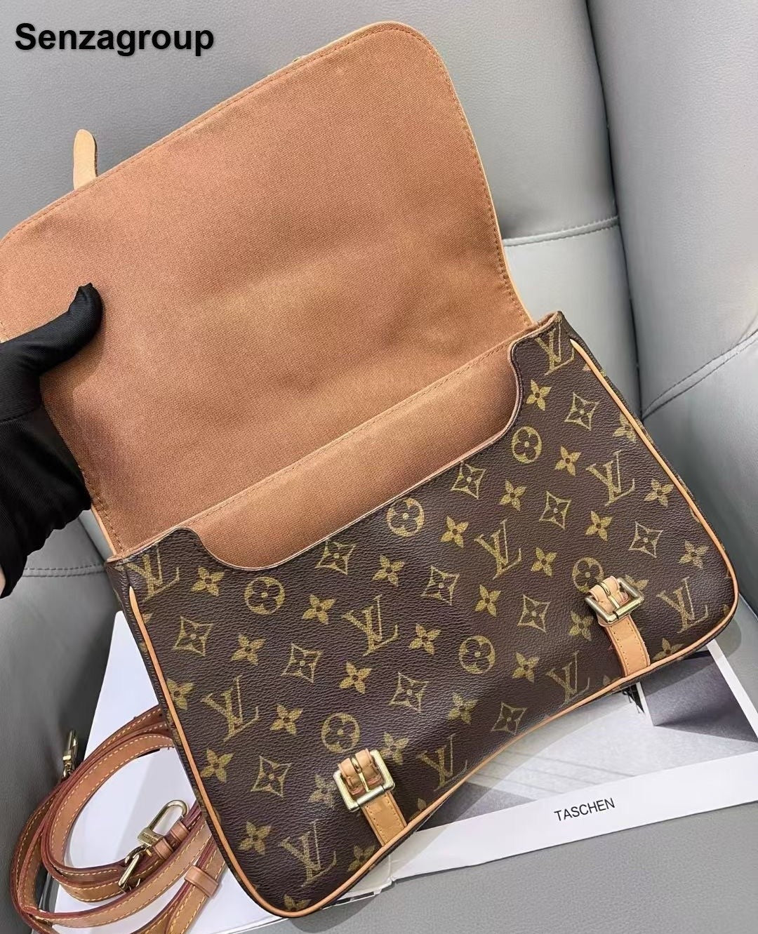 Louis Vuitton Cite GM Monogram Top Handle Shoulder Bag Brown Gold Women Vintage