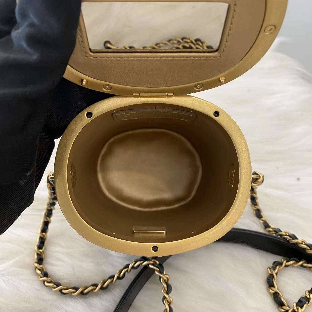 Chanel Classic Black Gold Quilted Cylinder Chain Shoulder Bag