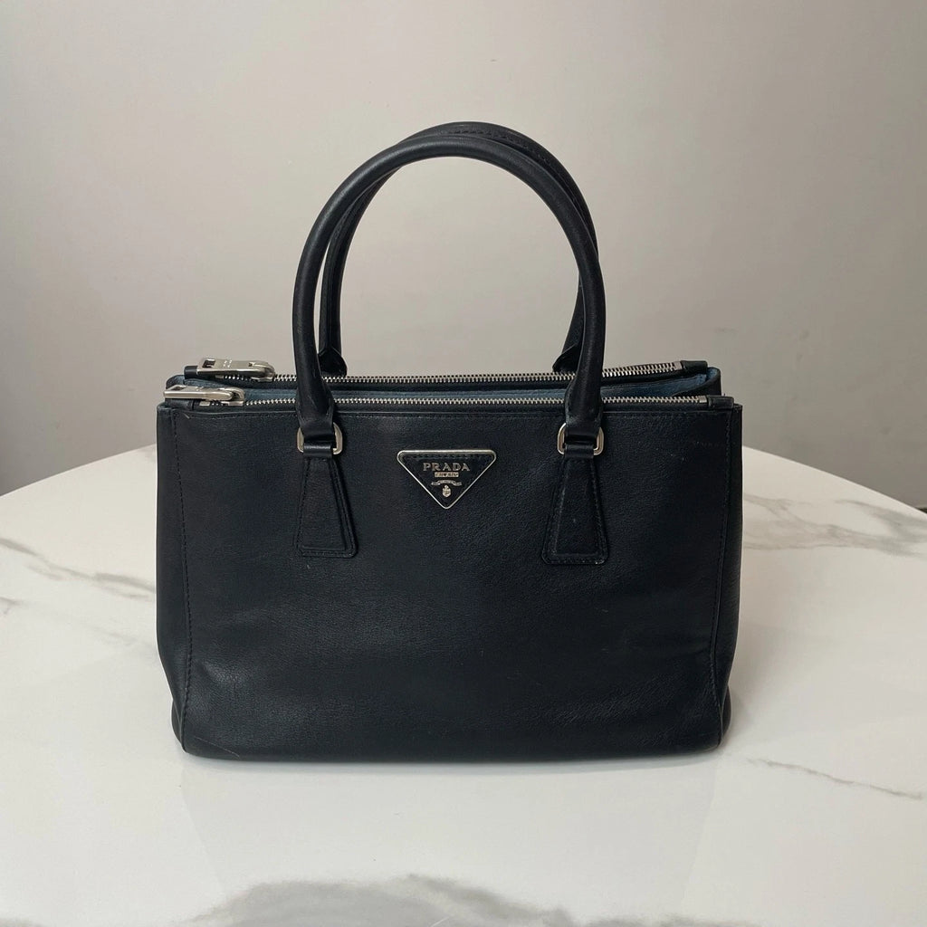 PRADA Black Medium Handbag With Triangle Metal Logo For Women