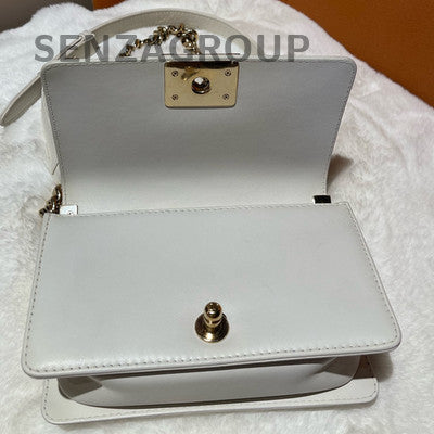 Chanel Le Boy White Gold Chain Quilted Shoulder Bag Women Classic Fashion