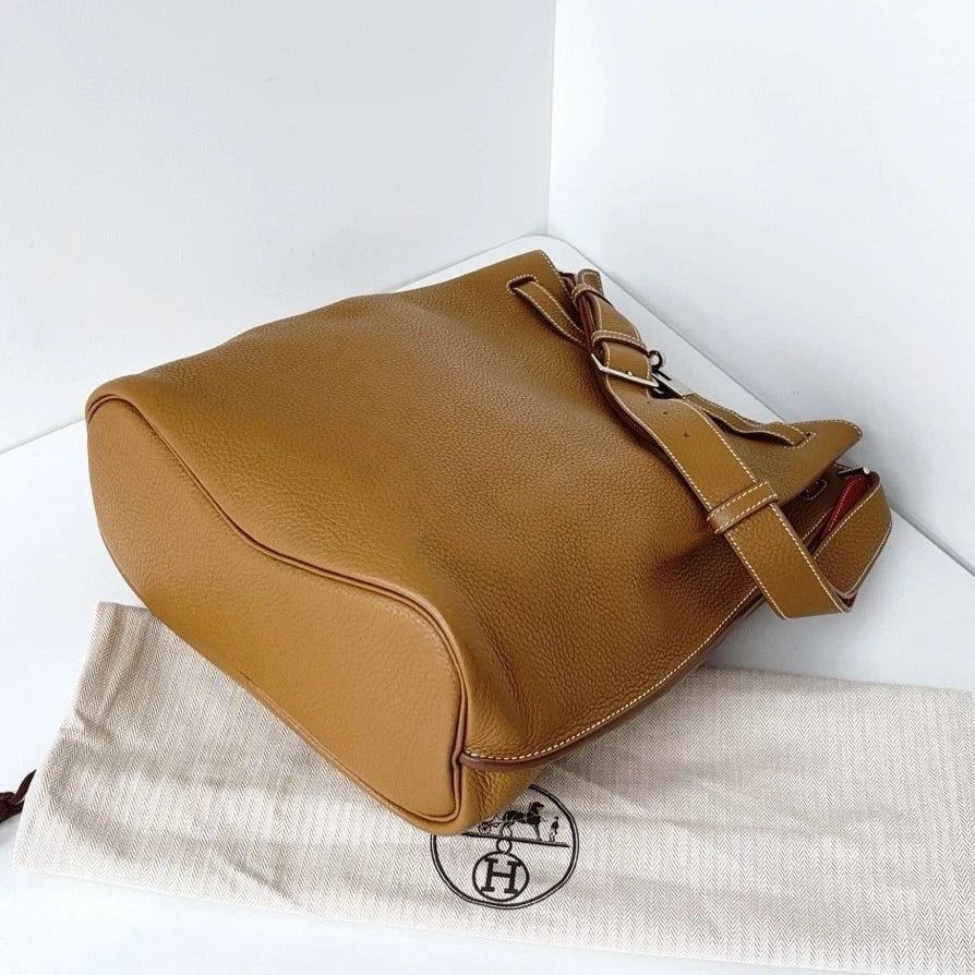 Excellent Hermes SoKelly26 Bucket Handbag Shoulder Bag Brown Silver Hardware