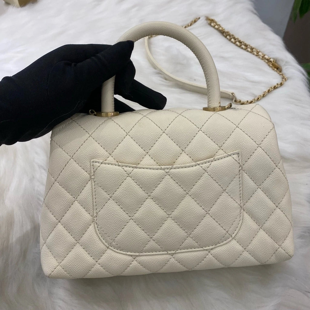 Chanel Coco Handle Small Calfskin Bag - Gold/Silver Chain Shoulder Tote
