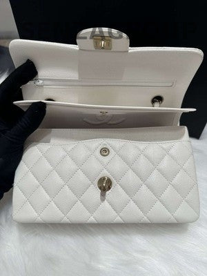 Chanel Classic Flap Small Quilted Bag Silver Chain Shoulder Crossbody