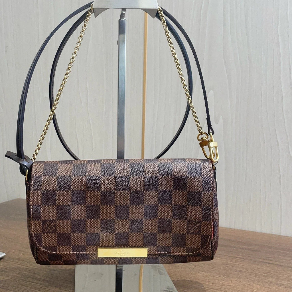 Authentic Louis Vuitton Favorite Damier Ebene Canvas Chain Handbag Crossbody GHW