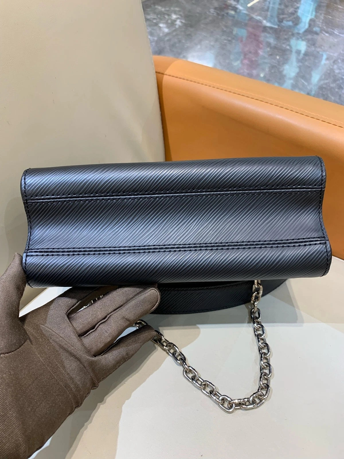 Louis Vuitton Black Medium Twist Calfskin Chain Shoulder Crossbody Women