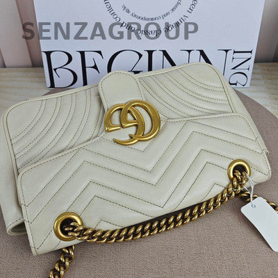 Gucci Marmont 26 White Gold Chain Shoulder Crossbody Bag For Women