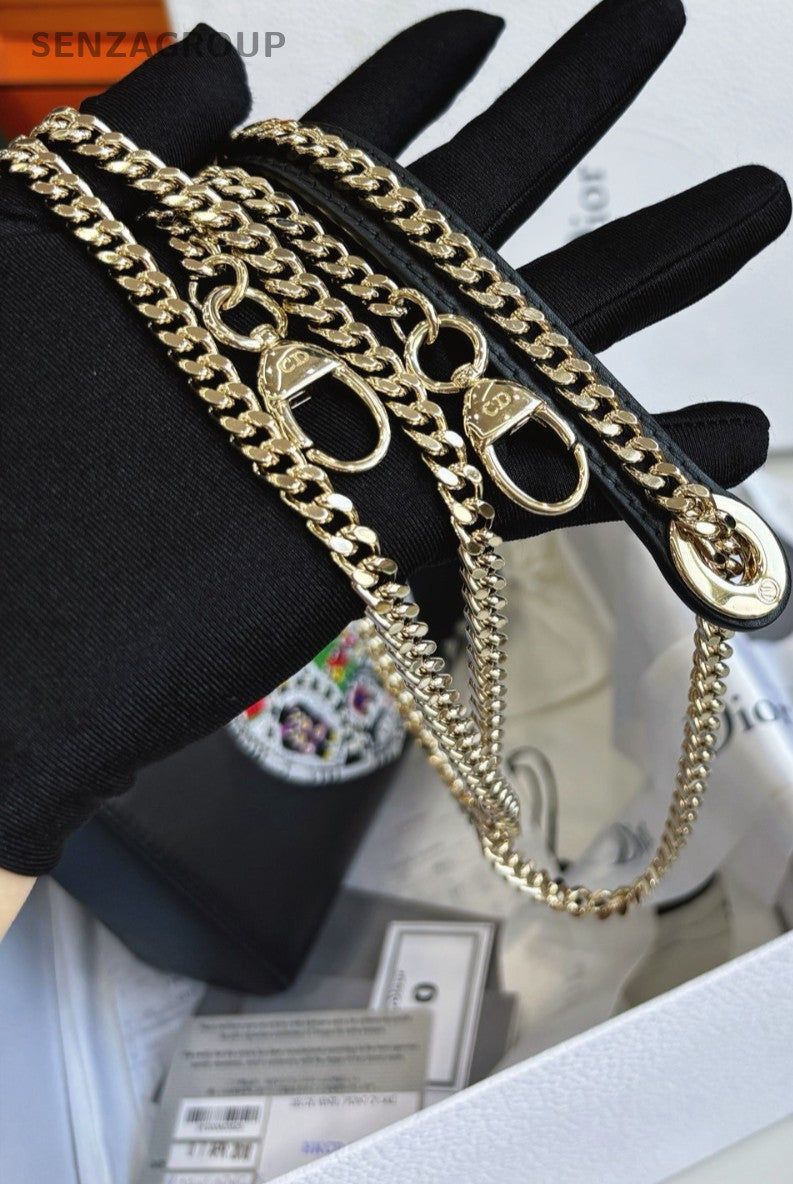 Chirstian Dior Lady Pearl Embroidery Top Handle Chain 2way Shoulder bag Black