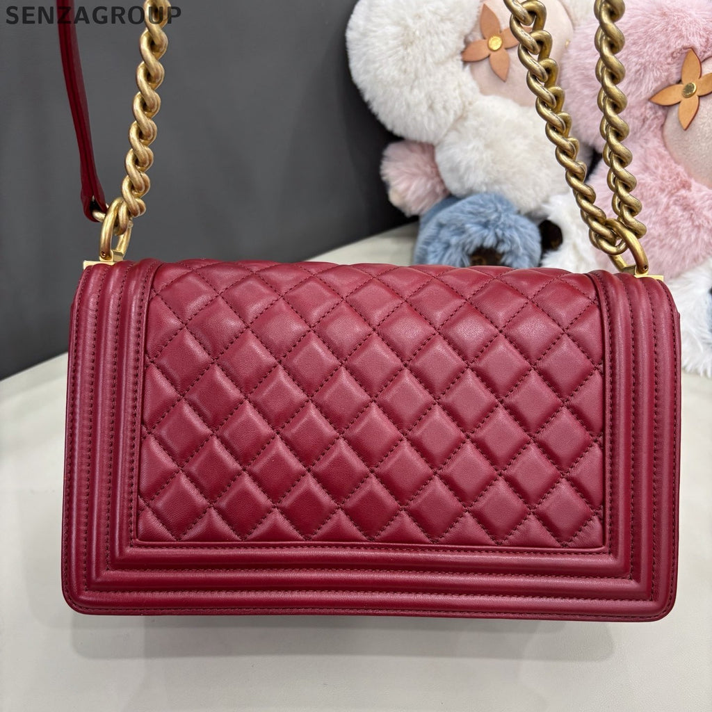 Chanel Leboy MM Calfskin Chain Shoulder Crossbody Red Gold Women Classic