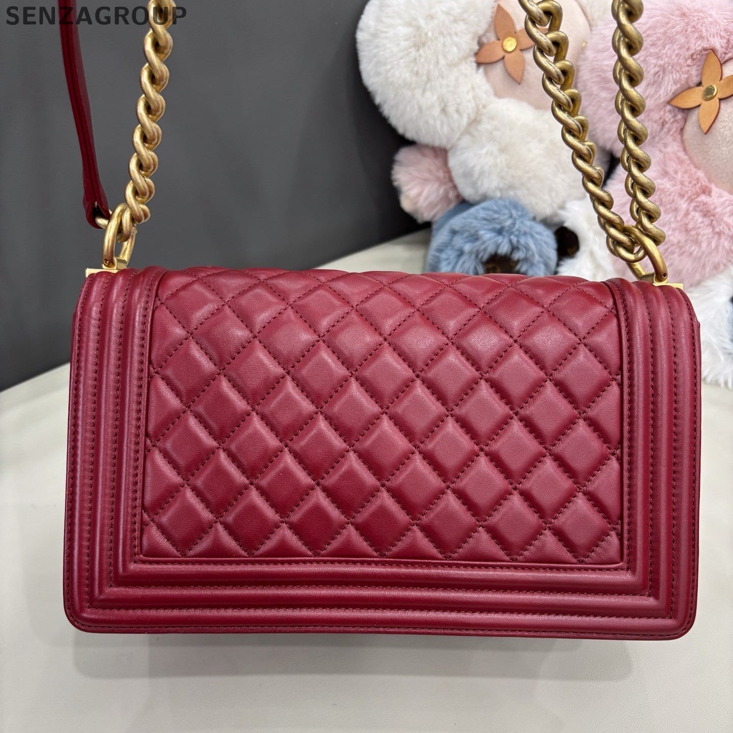Chanel Leboy MM Calfskin Chain Shoulder Crossbody Red Gold Women Classic