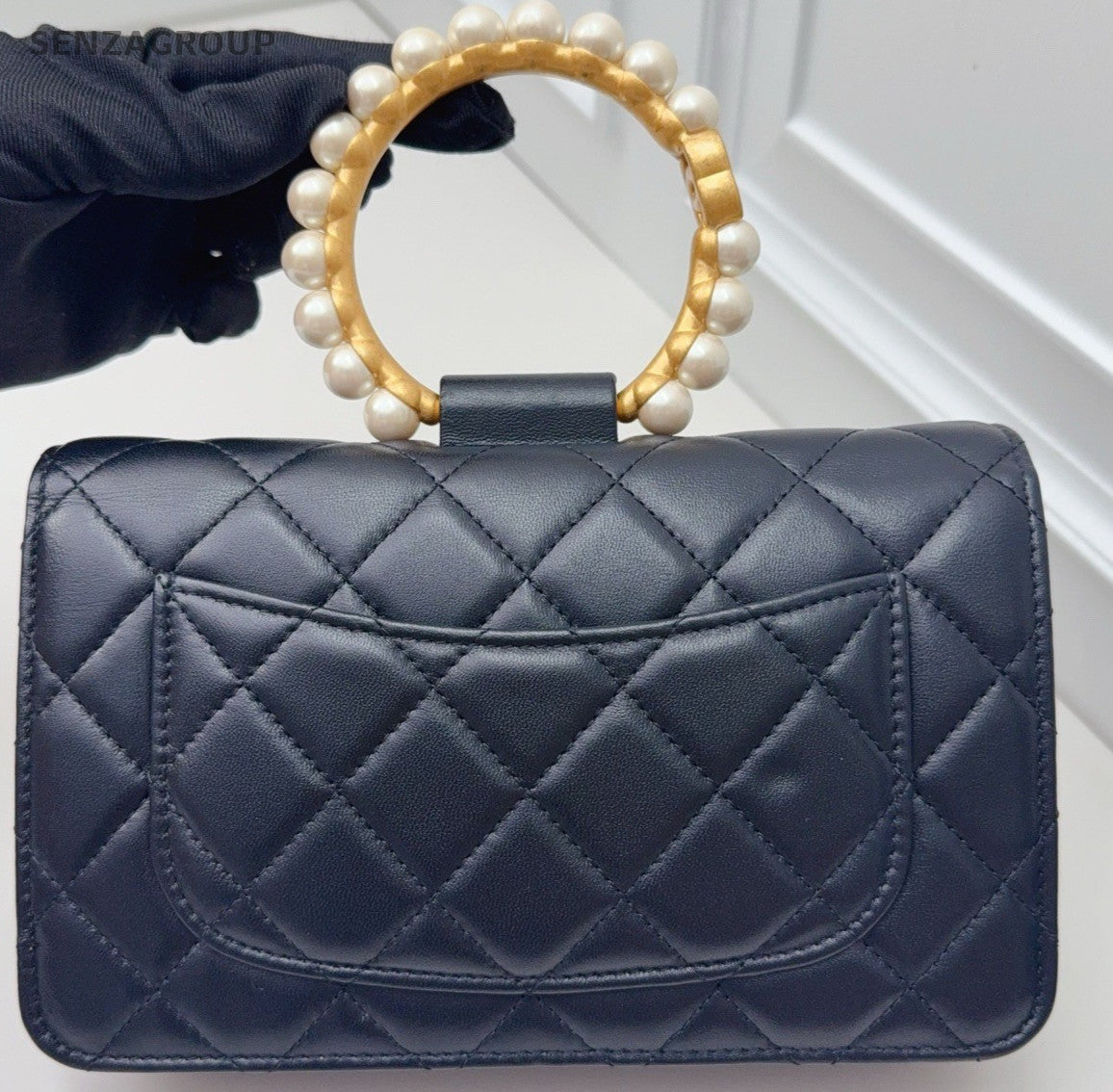 Chanel WOC Pearl Chain Shoulder Bag Crossbody Black Gold Women Classic