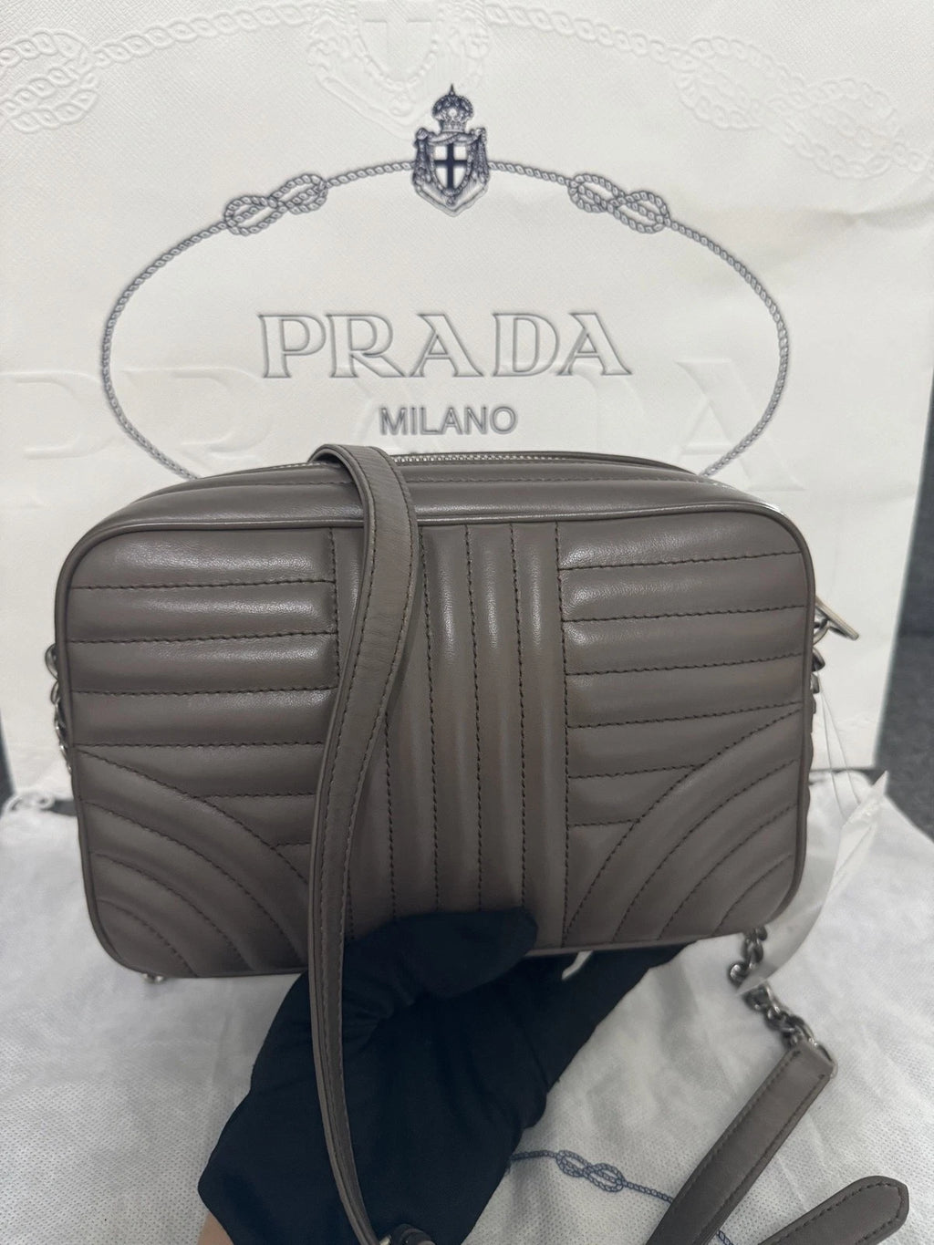Prada Nylon Classic Logo Stripe Shoulder Crossbody Camera Bag Women