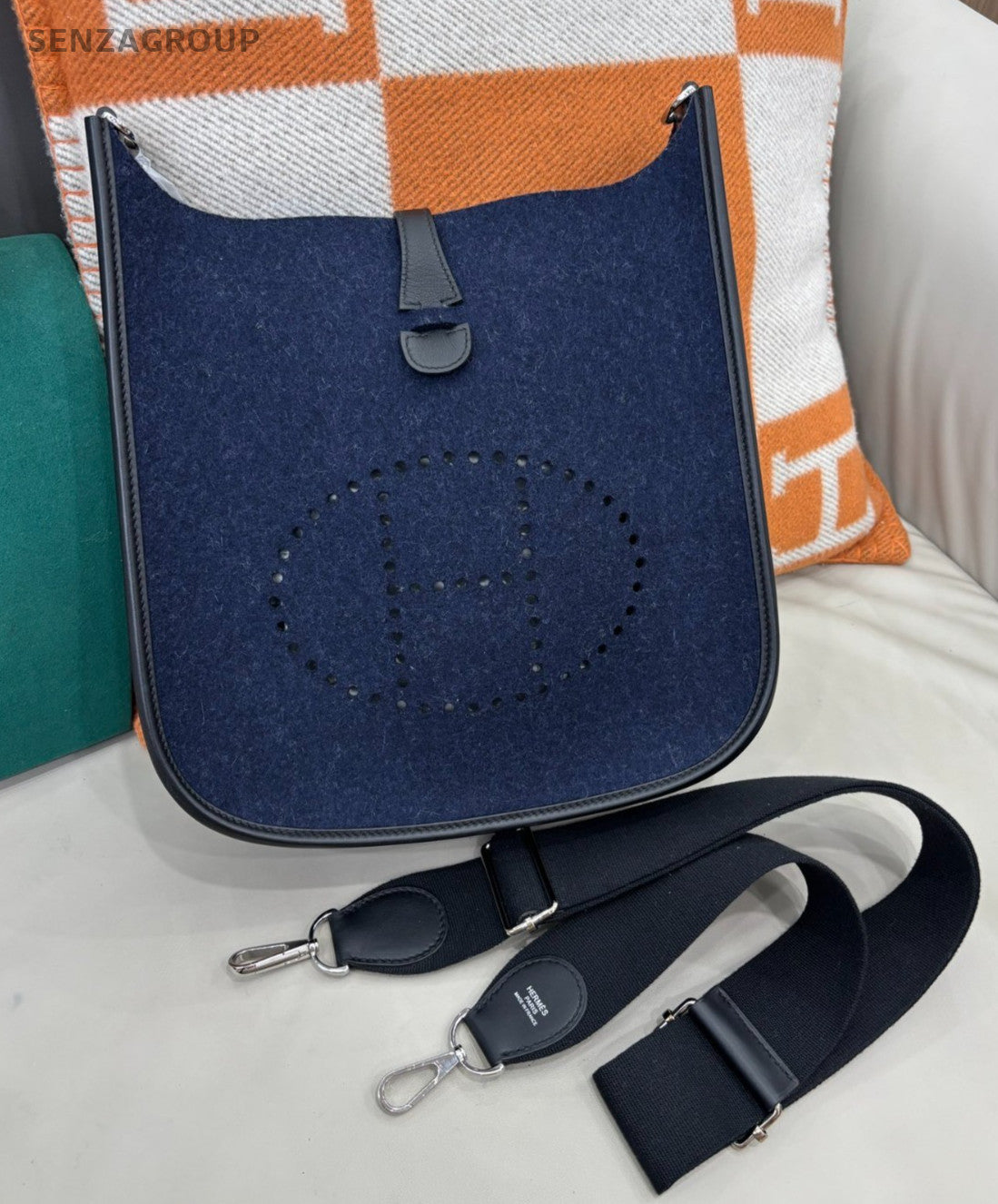 Hermes Evelyne29 Shoulder Bag Crossbody Blue Silver Women Classic