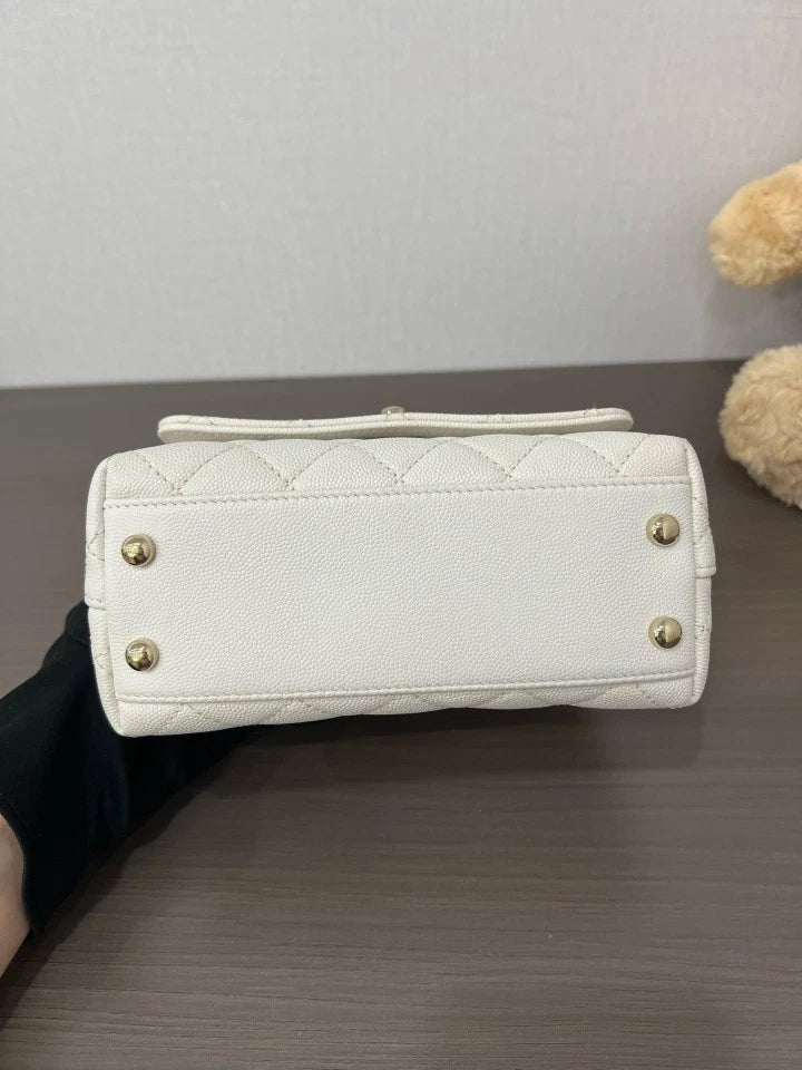 CHANEL White Leather Mini Coco Handle Bag For Women