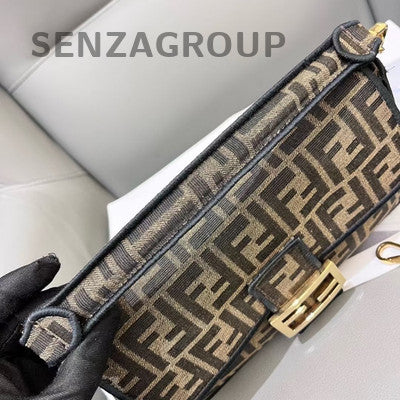 Fendi Monogram Medium Baguette Bag Brown Gold Hardware Women's Handbag