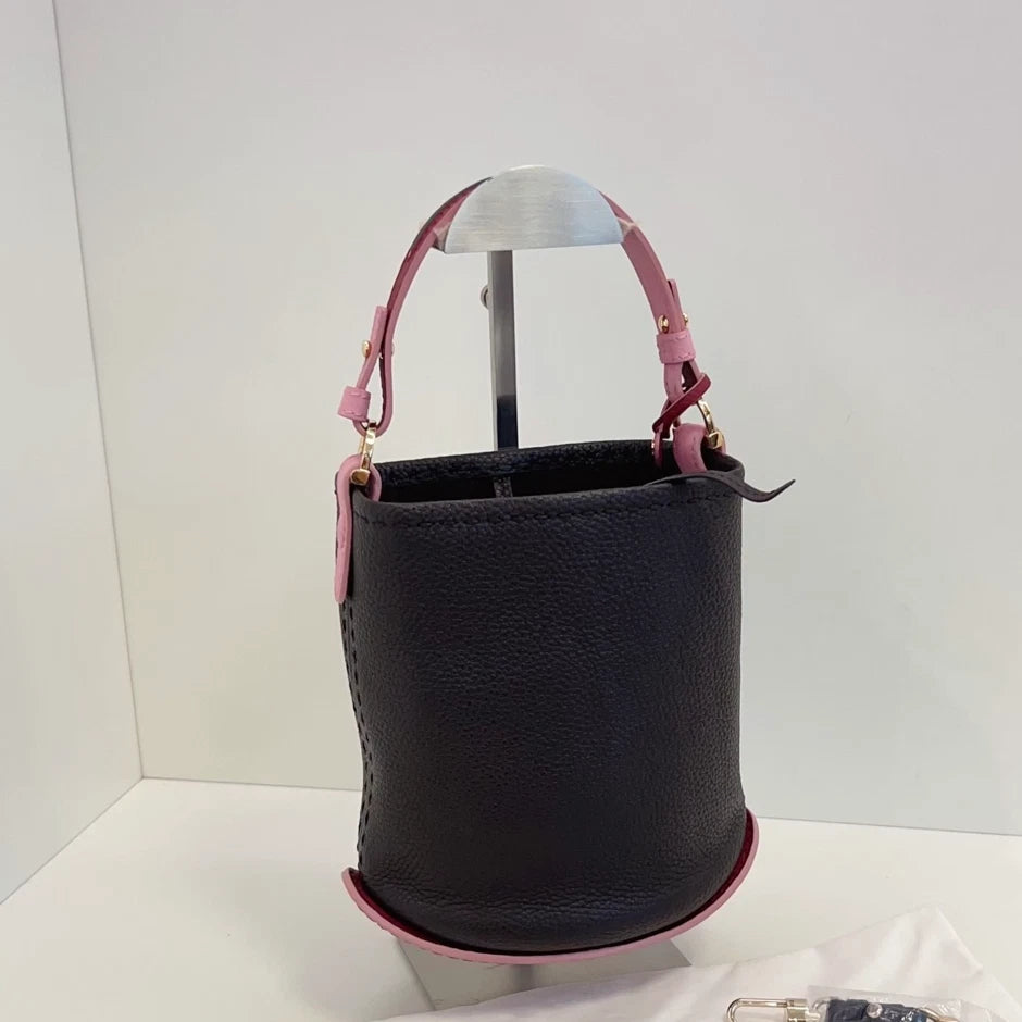 Delvaux Pin Twist Bucket Top Handle Bag Crossbody Black Gold Women Classic