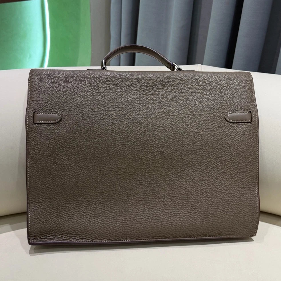 Hermes Kelly Depeche38 Togo Leather Gray Silver Hardware Satchel Handbag