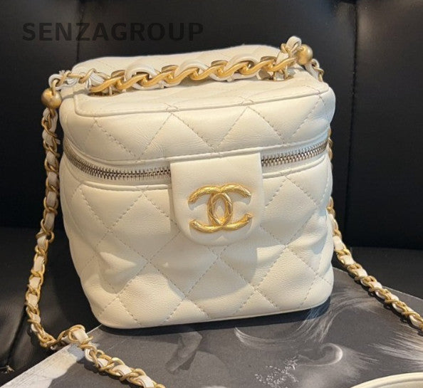 Chanel 22S Chain Shoulder Bag Crossbody White Gold Women CC Logo Classic