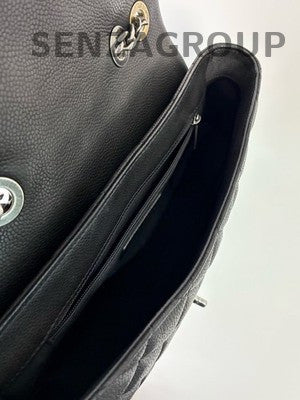 Chanel Black Silver Calfskin Saddle Bag Chain Shoulder Bag Classic Quilted