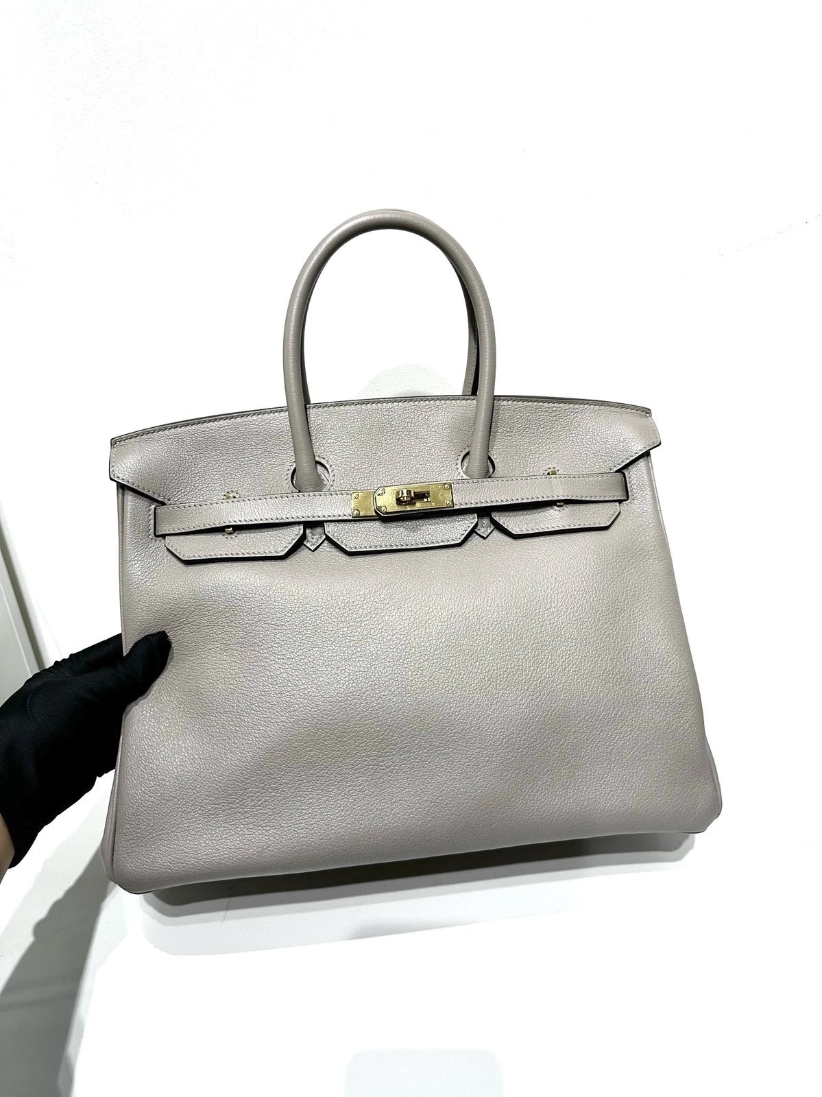 Hermes Birkin 35 Galaxy Gray Evercolor Leather Gold Hardware Handbag For Women